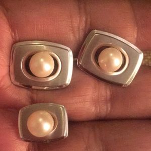 EUC South Sea Pearl Silver 925 Cufflink Set
